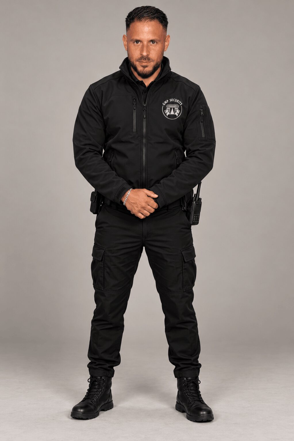 Agent de sécurité GMP SECURITY en uniforme noir à Aix-en-Provence